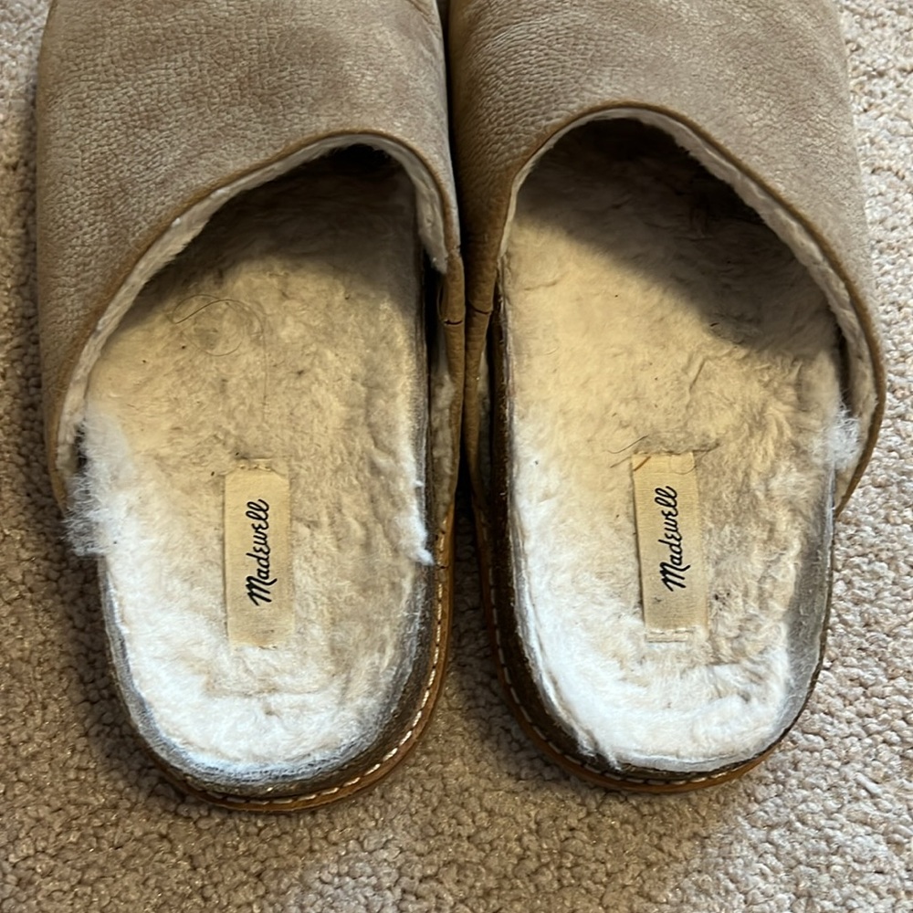 Madewell Beige Suede Shearling Mules - Picture 4 of 8